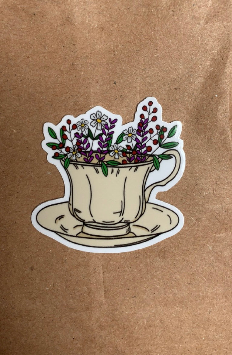 Flower teacup sticker
